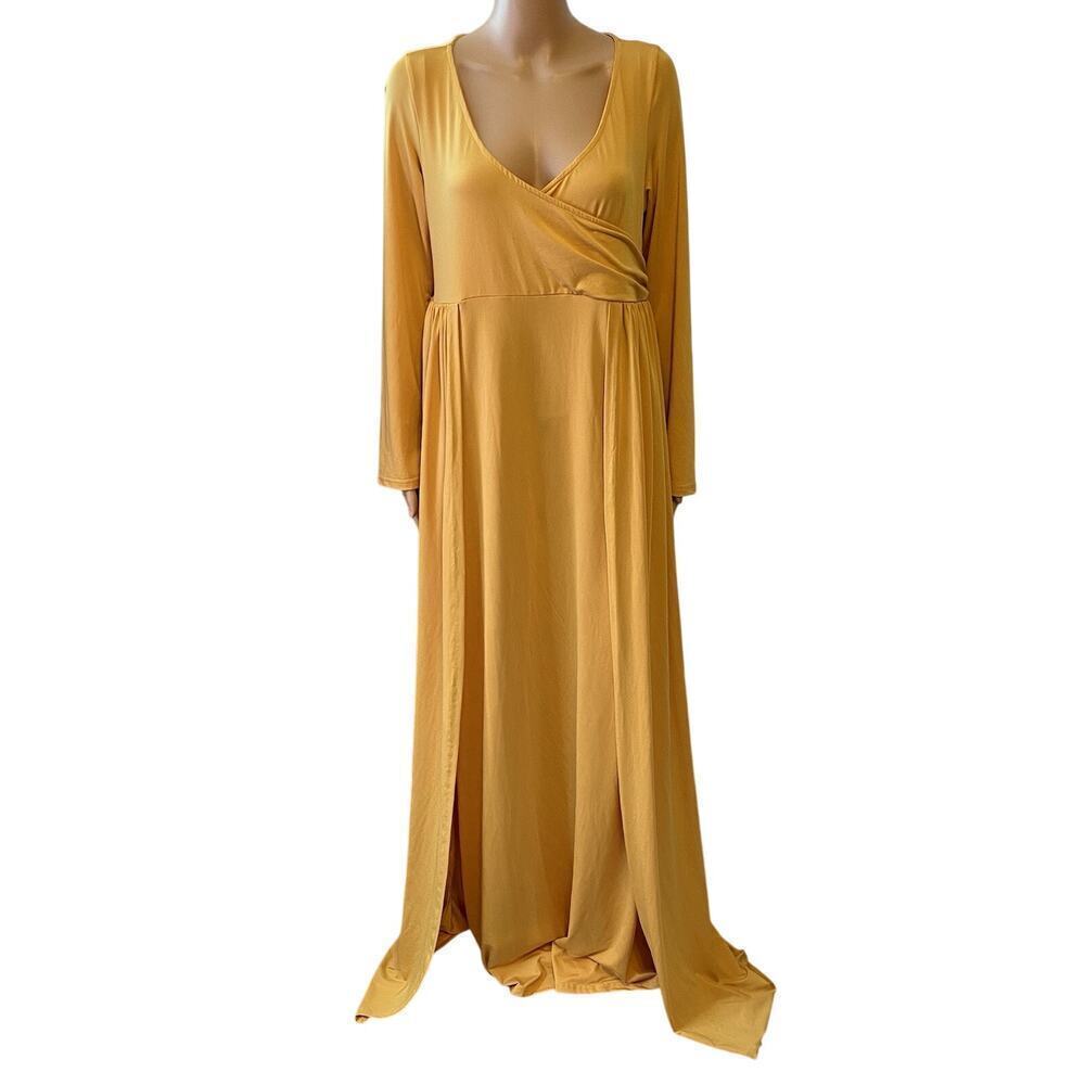 New oc order plus YellowGold Layer Lagenlook JerseyKnit Long Sleeve Maxi Dress L